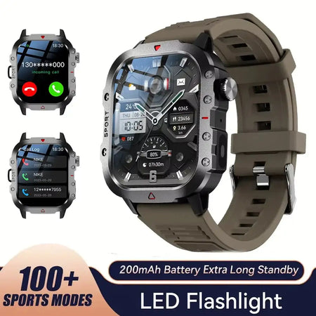 LAXASFIT Smartwatch Bluetooth Talk 2In HR LED Flashlight Brown