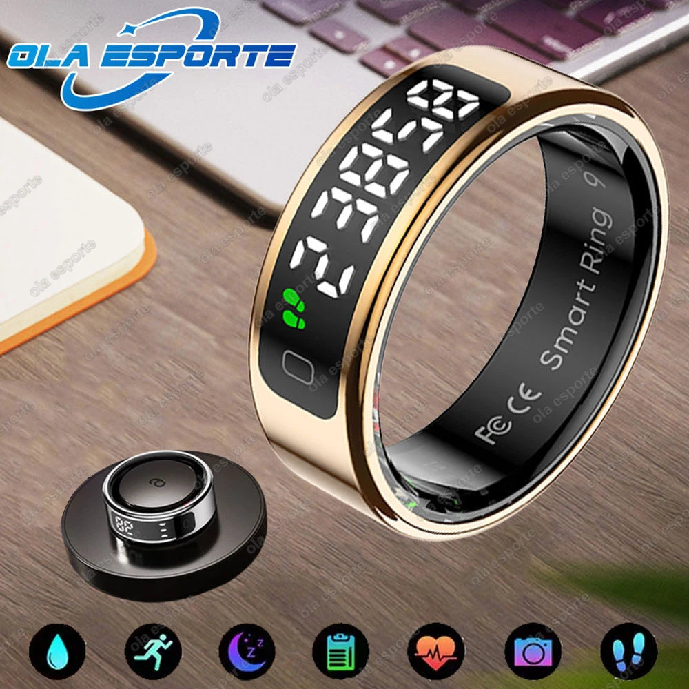 LED Display Smart Ring for Heart Rate &amp; Blood Oxygen Monitoring | Multi Sports Mode | Waterproof Gold / 13