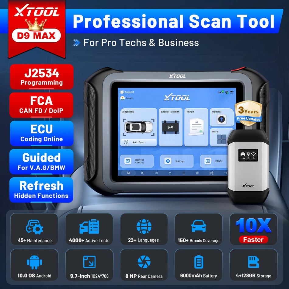 XTOOL D9 MAX drahtloses bidirektionales Diagnosetool mit J2534, ECU, CAN FD