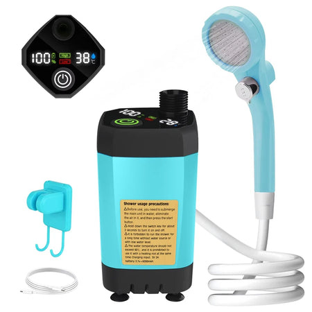 6000mAh Portable Camping Shower Pump - Digital Display blue