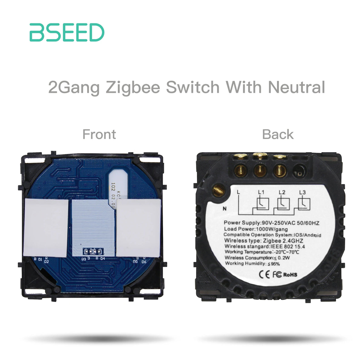 BSEED Zigbee Touch Smart Light Switch - 1/2/3 Gang Control Zigbee 2Gang Part / EU standard