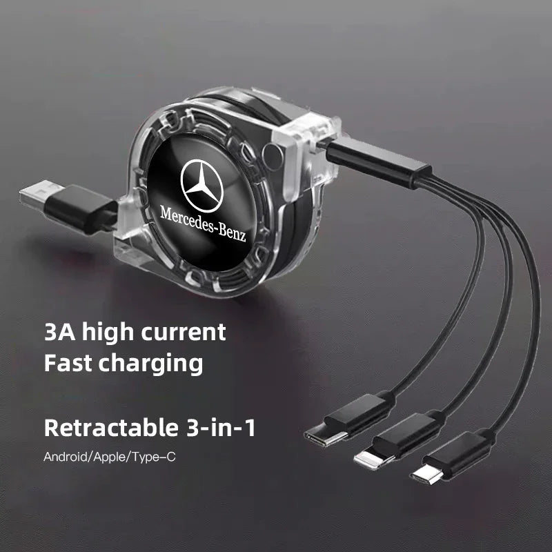 3-in-1 Fast Charger USB Cable for Mercedes Benz AMG E S C Class - Compatible with Micro, Lightning, and Type-C
