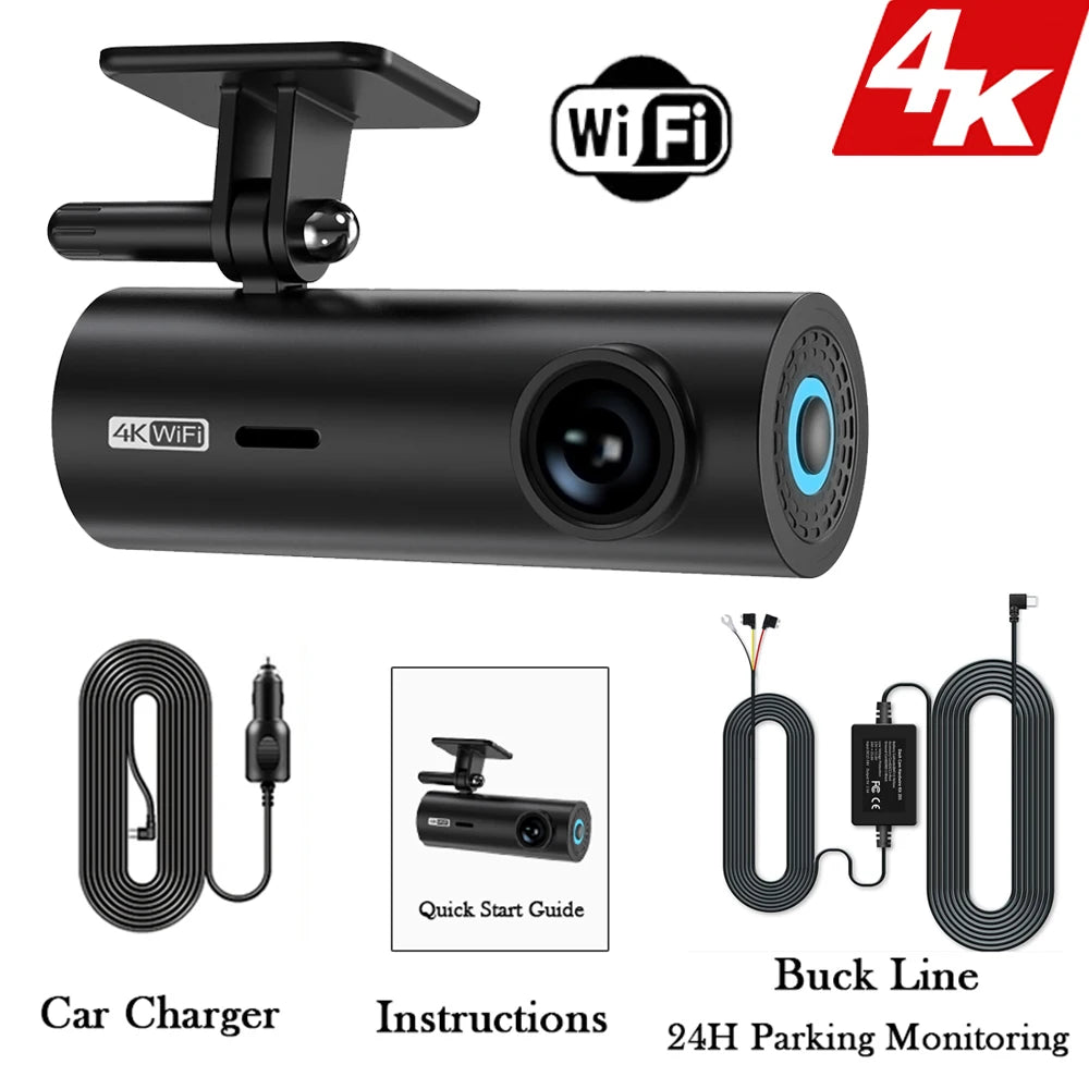 4K WiFi Dash Cam with Night Vision 4K DVR Hardwire kit / No SD Card