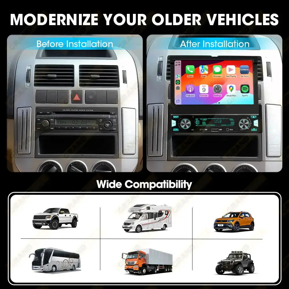 1DIN 7Inch MP5 Car Radio Player FM AM RDS Automatic Retractable IPS Touch Screen Wireless CarPlay Android Auto Car Stereo GPS by InterCyprus Trading Ltd