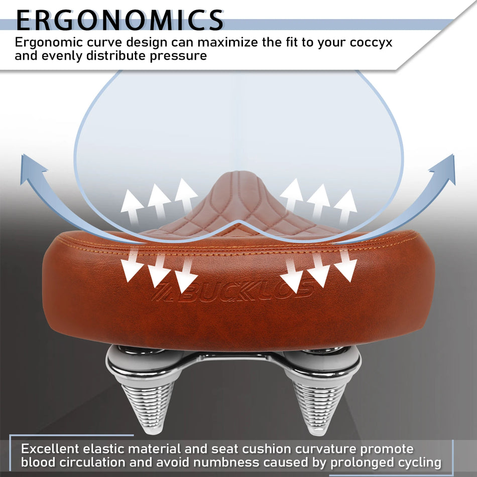 Седло для велосипеда Bucklos увеличенного размера, эргономичное расширенное MTB сиденье, искусственная кожа
