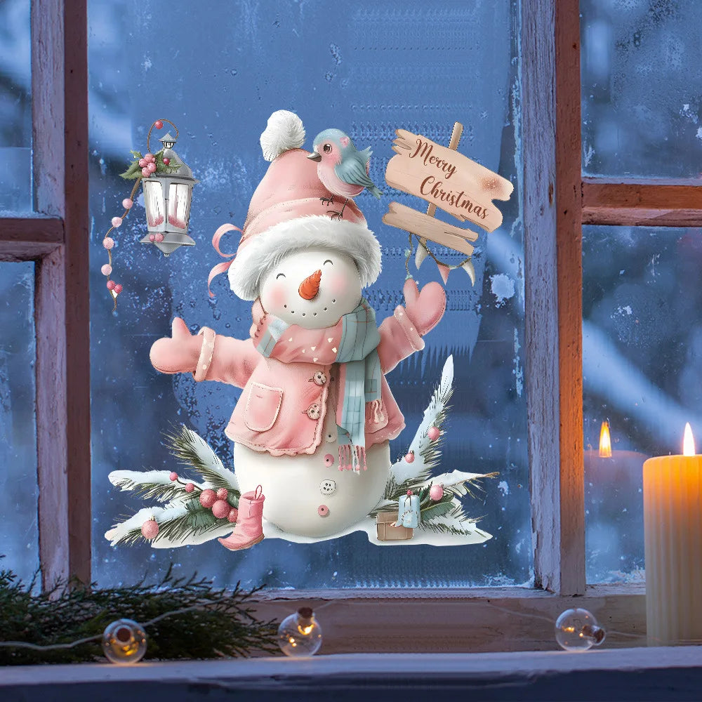 Pink Clothes Snowman Wall Sticker for Festive Home Decor Default Title