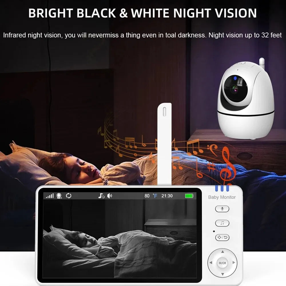 5 Inch Video Baby Monitor with 4X Zoom, Two-Way Audio, and Night Vision