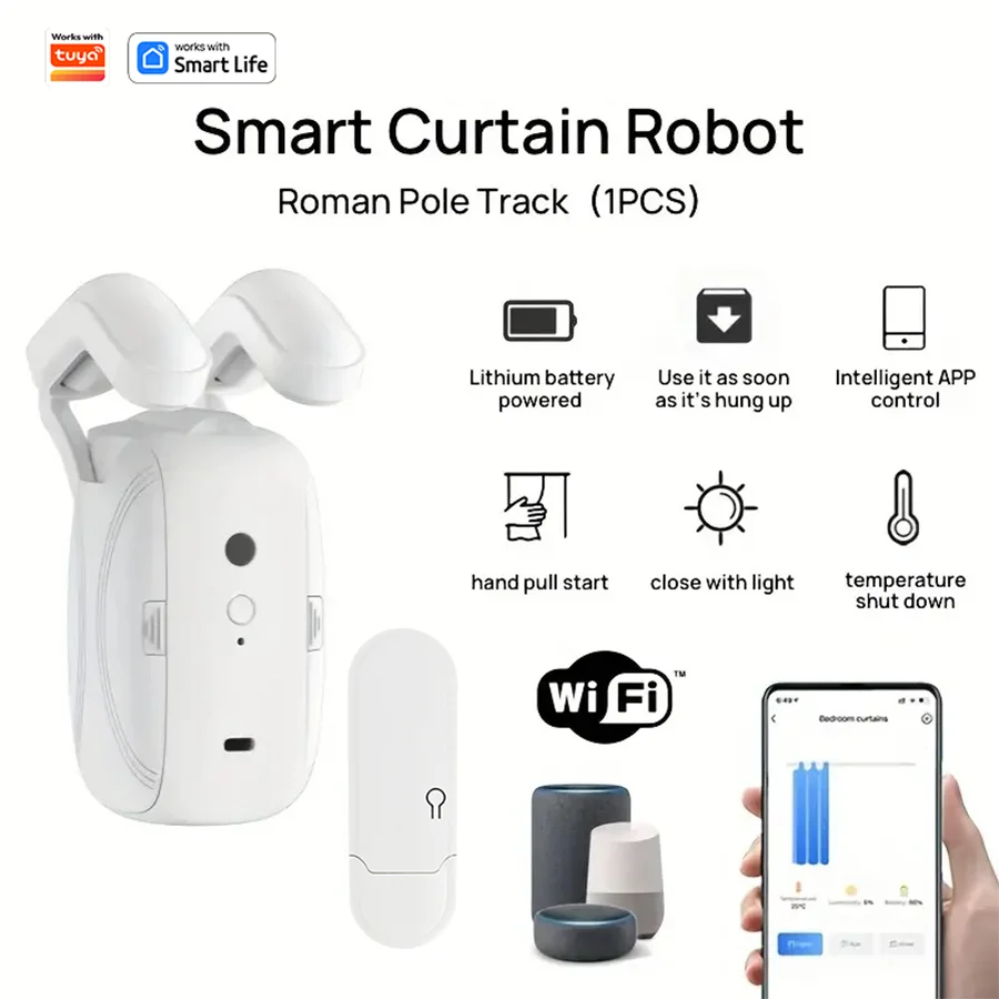1/2pcs Smart WiFi Curtain Robot with Wi-Fi Gateway, APP Remote Control,  Automatic Opening Hand Pull Startuff0cCompatible with Alexa
