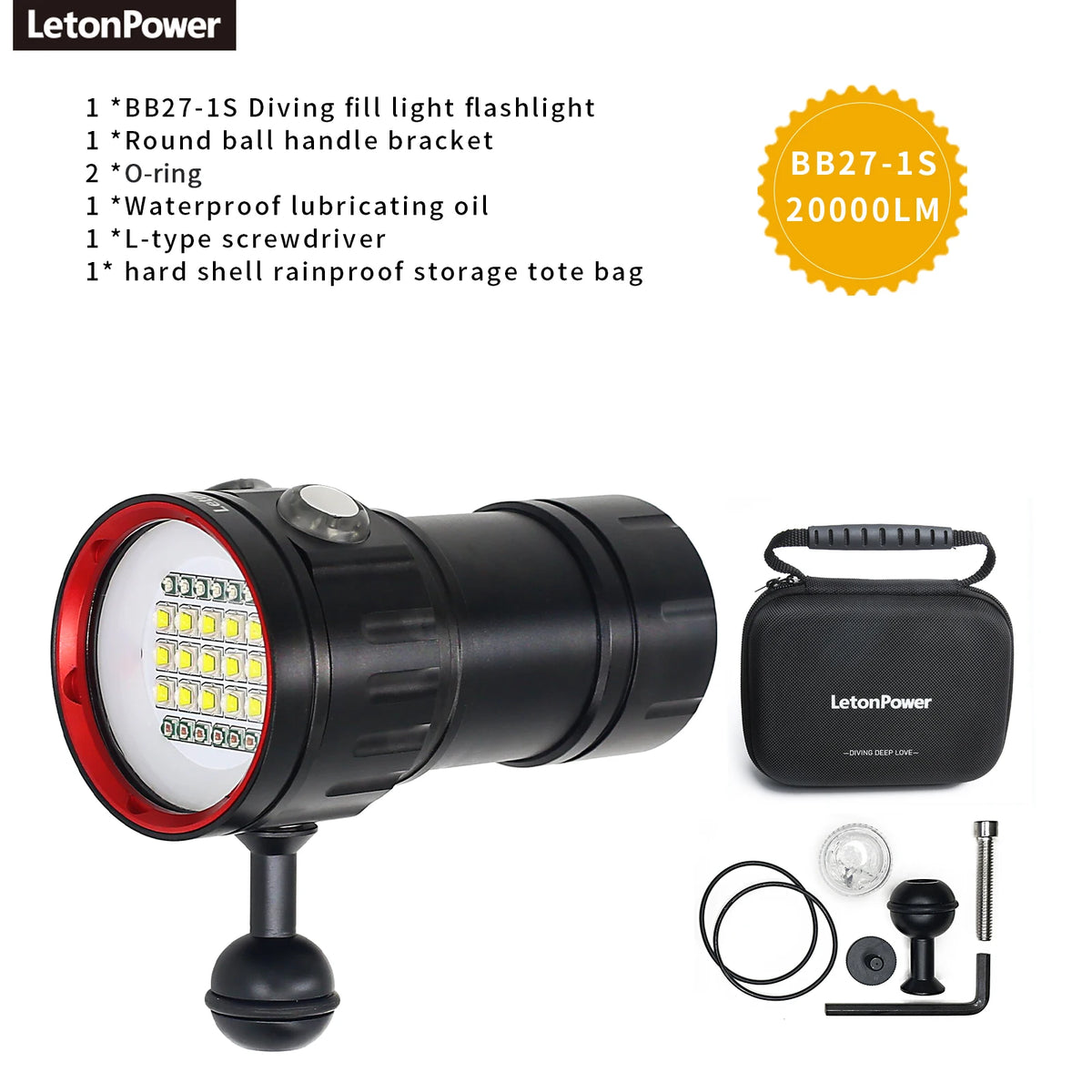 LeTon 27 LED Underwater Photography Light &ndash; 20000 Lumens Brightness