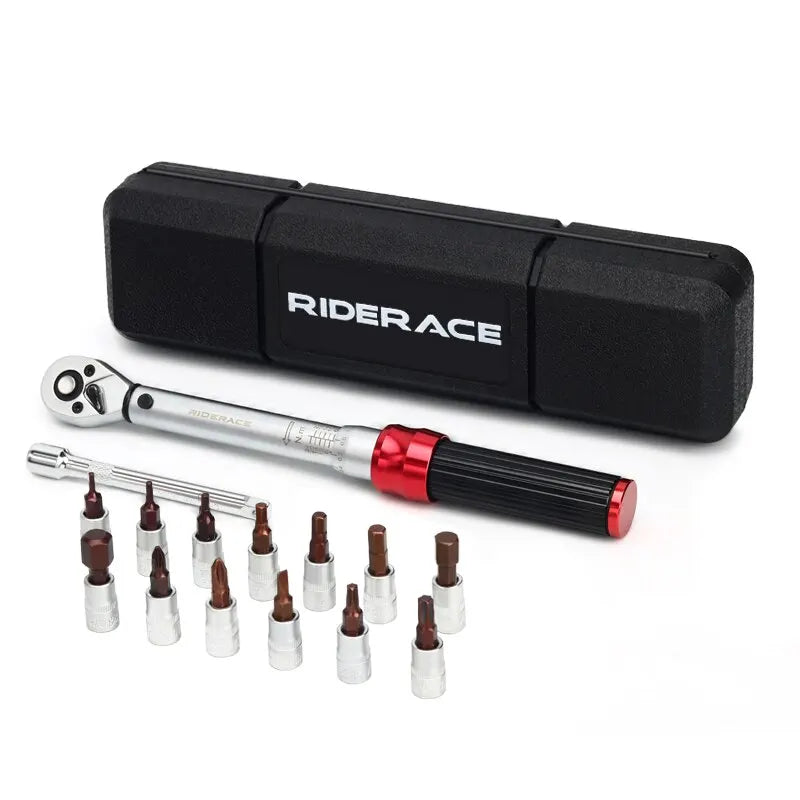 RIDERACE Bicycle Torque Wrench Set 15Pcs &ndash; Dual Direction Precision Bike Repair Tool Red