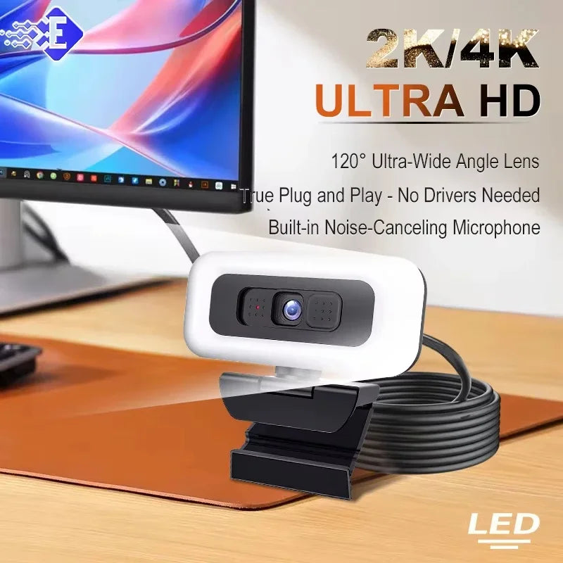 Lenovo Webcam 2K/4K Ultra HD Auto Focus With Microphone Light Privacy Protection Cover For Light Live Streaming Flexible