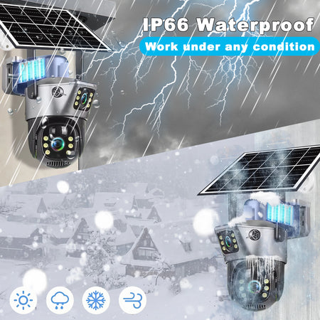 8MP 4K Solar Camera Dual Lens HD Night Vision Safety Protection Built-in Battery PTZ Surveillance 4G Camera Security CCTV