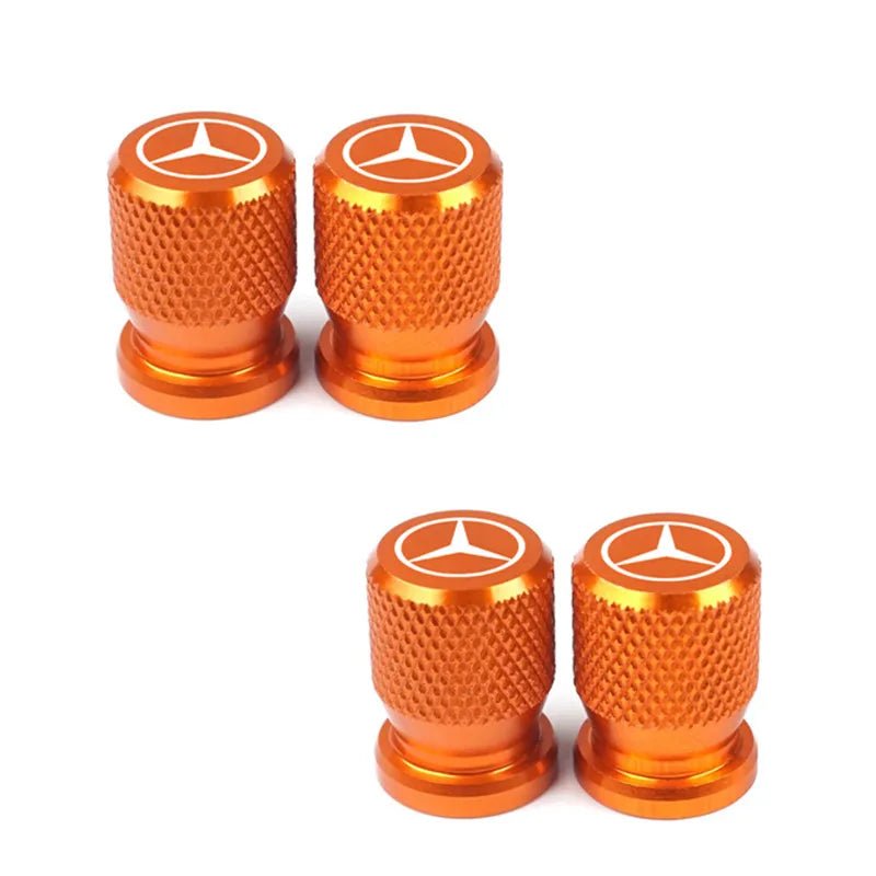 Mercedes Benz Tire Valve Caps &ndash; 4pcs Aluminum Airtight Covers for B/C/E/S Class, A Class, C200L, GLC, GLK, CLA, GLA Orange