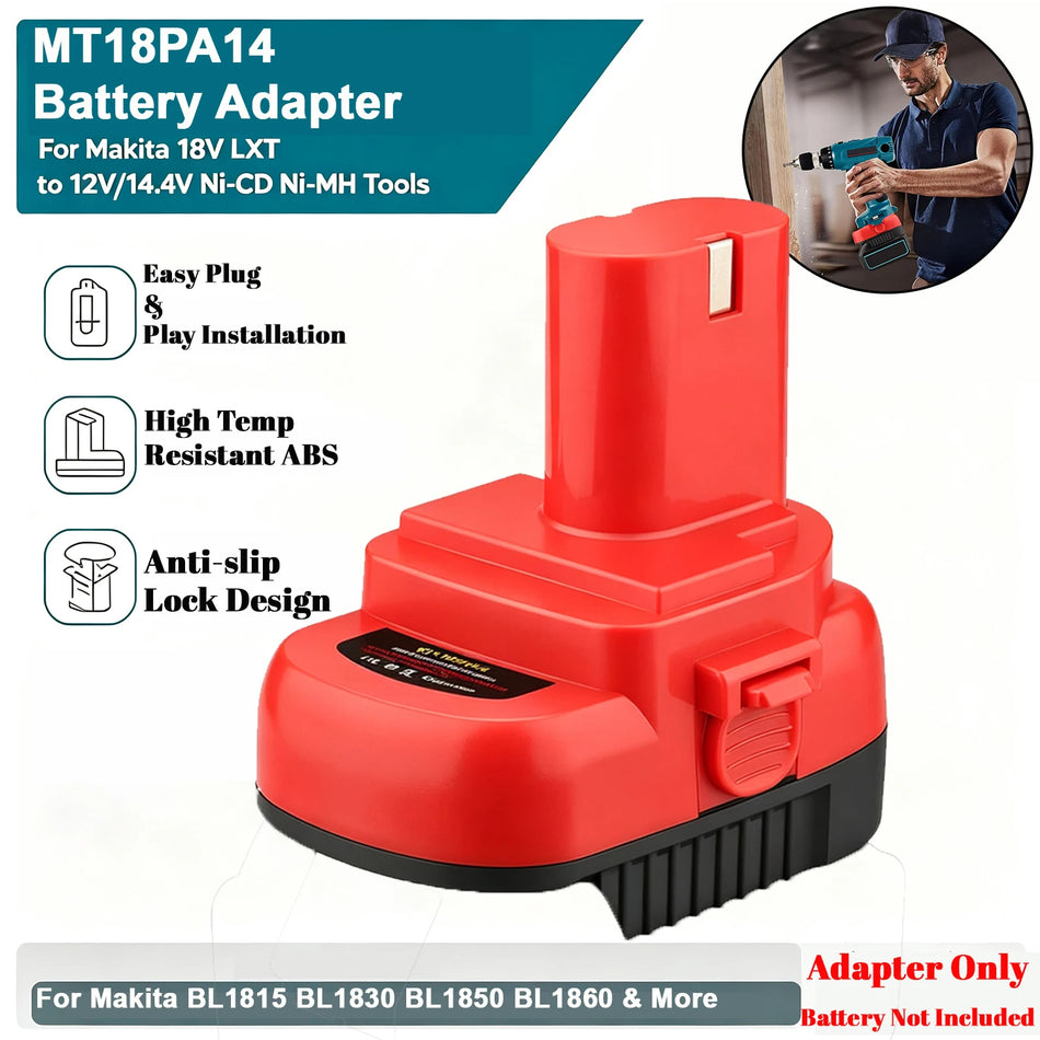 Conversor de Adaptador de Bateria MT18PA14 para Ferramentas Elétricas Makita 18V LXT para 12V 14.4V