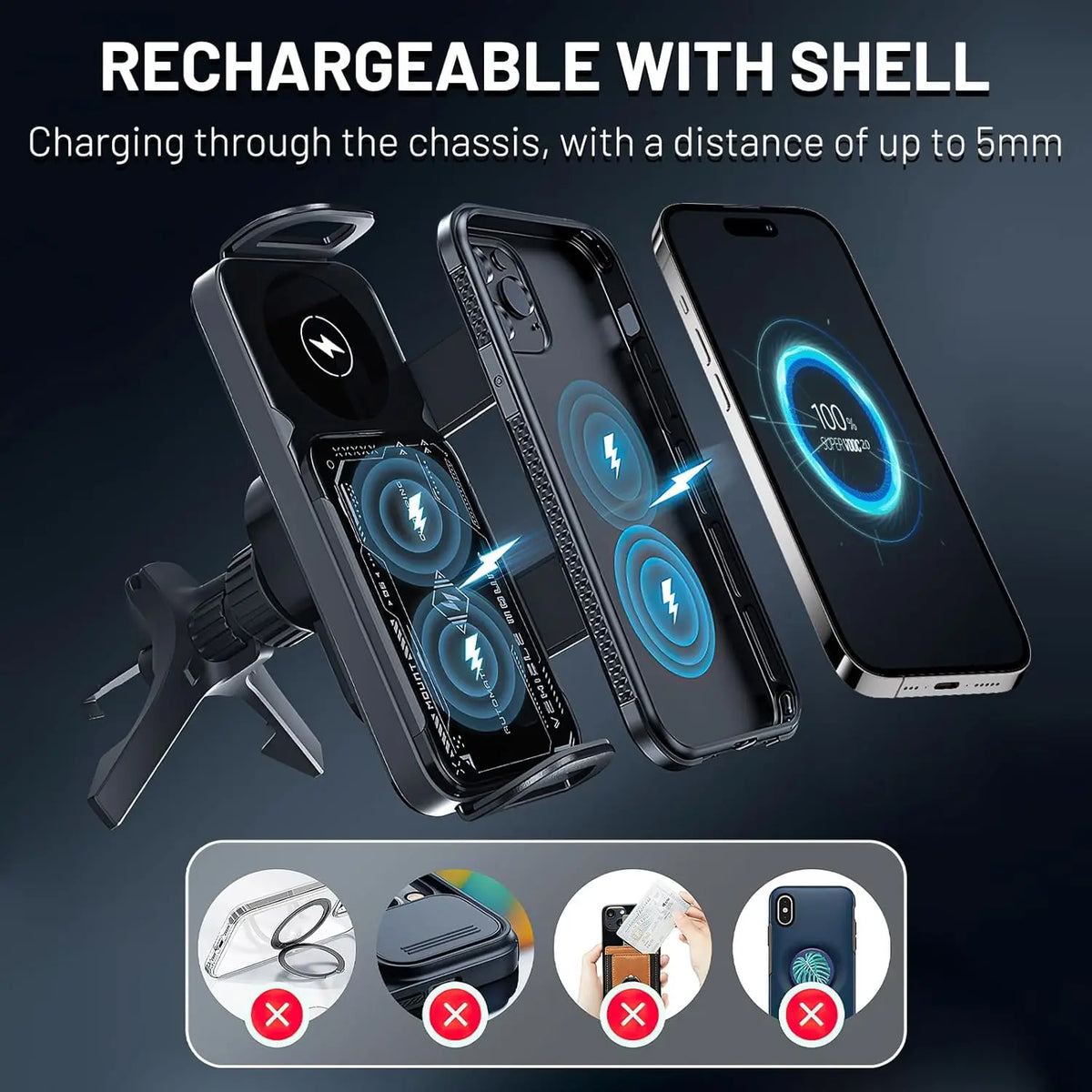 CrownQu 2-in-1 Car Wireless Charger &ndash; 15W Fast Charging Convenience