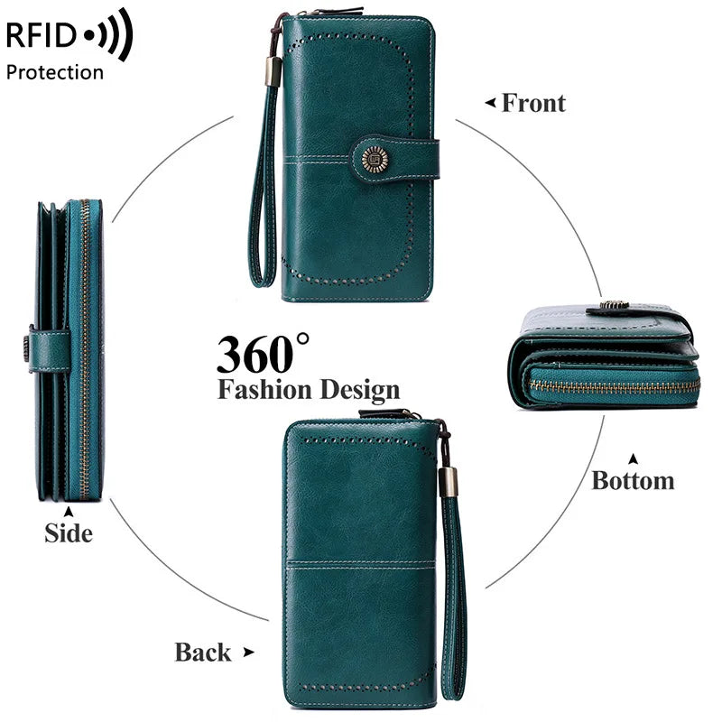YIYUEQIANLI RFID Anti-theft Leather Clutch Wallet for Women