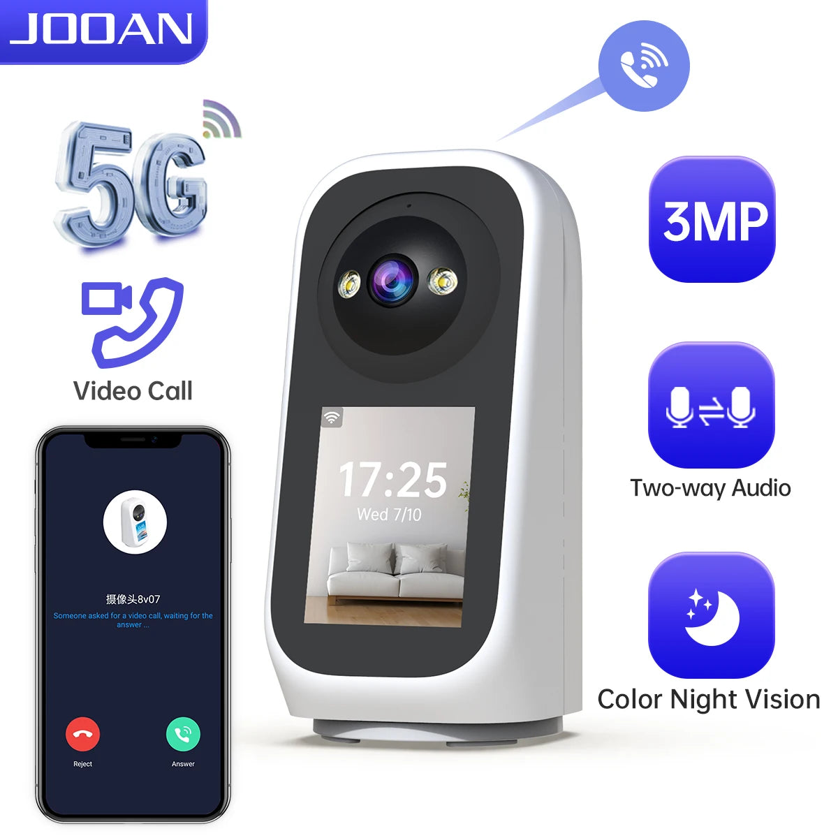 JOOAN 3MP PTZ Camera &ndash; HD Color Night Vision Monitor 3MP No Card / EU Plug / CHINA