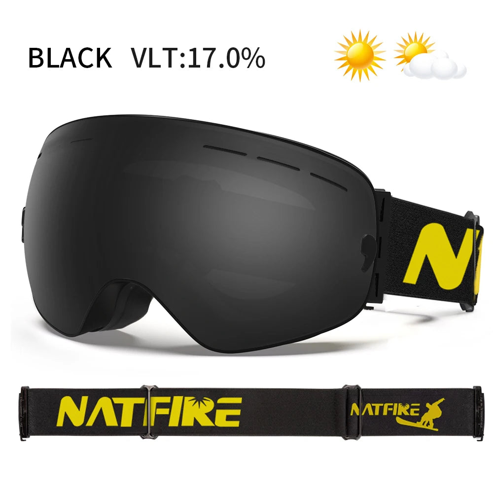 NATFIRE Snowboard Ski Goggles &ndash; UV400 Anti Fog Protection Black / CHINA