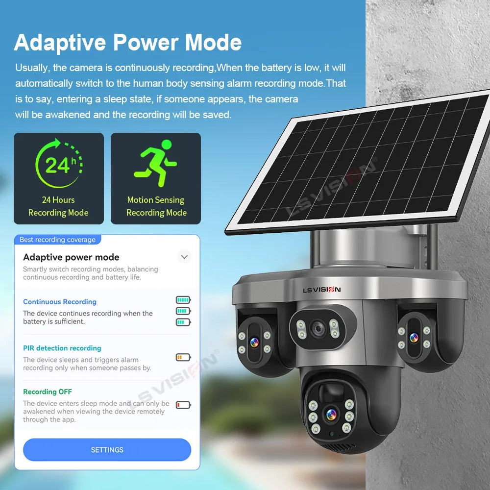LS VISION V380 PRO 3 Lens WiFi Solar Camera 4G 15MP Security CCTV Waterproof Night Vision Two-Way Audio Camera Mobile Tracking I