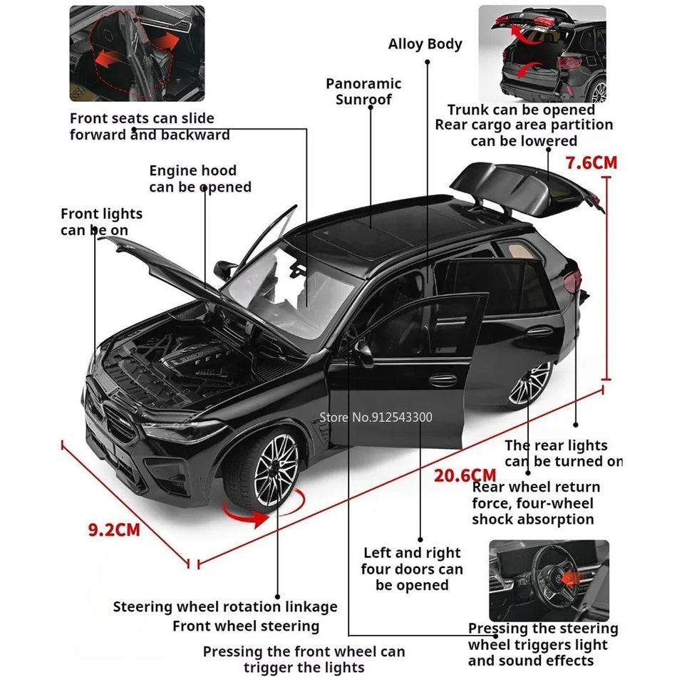 1:24 mērogā X5M 325LI metāla auto modelis, sakausējuma korpuss, gumijas riepas, skaņa un gaisma