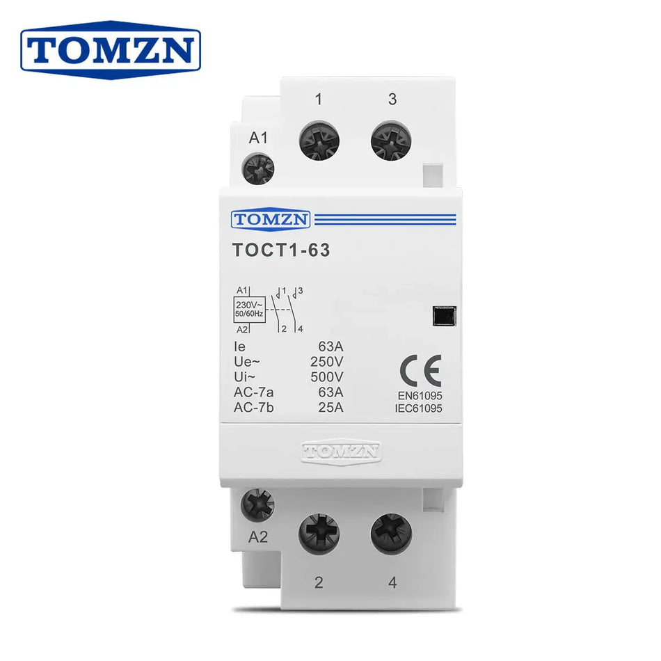 TOMZN TOCT1 2P 63A 220V/230V 50/60Hz Din Rail Household AC Modular Contactor 2NO or 2NC or 1NO 1NC by InterCyprus Trading Ltd