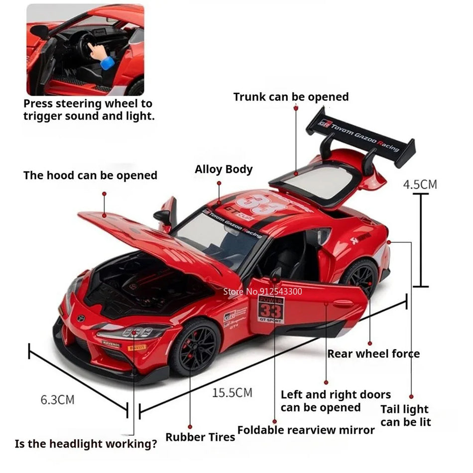 1:32 Meritev Diecast Avtomobilski Model s Povlekom, Odprta Vrata, Zvok in Luči