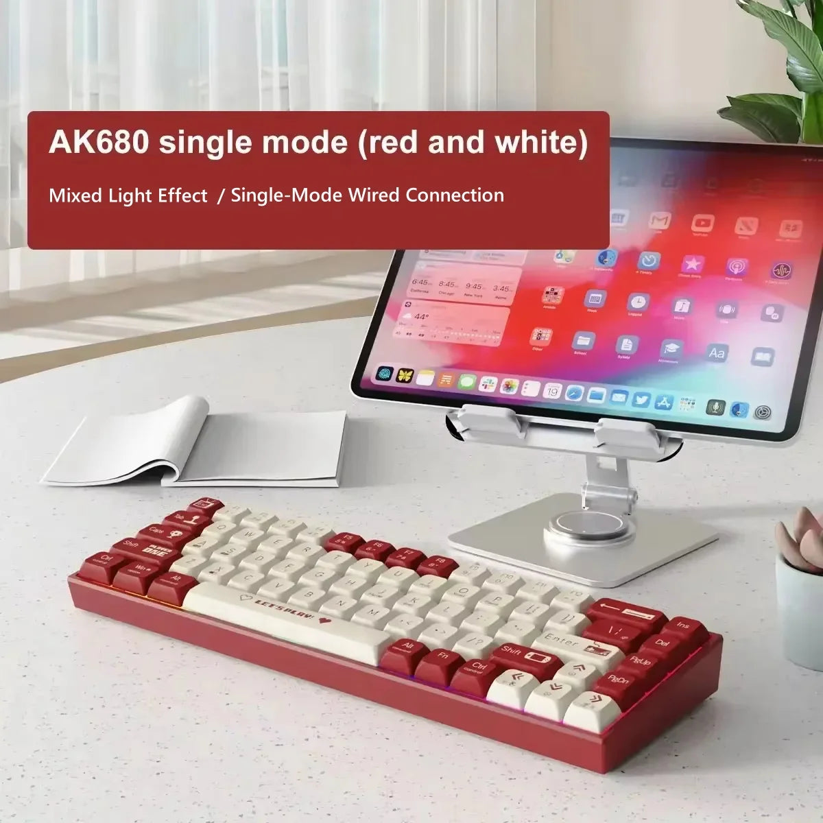 AK680 68-Key Mechanical Keyboard - Hot Swappable RGB Red and White