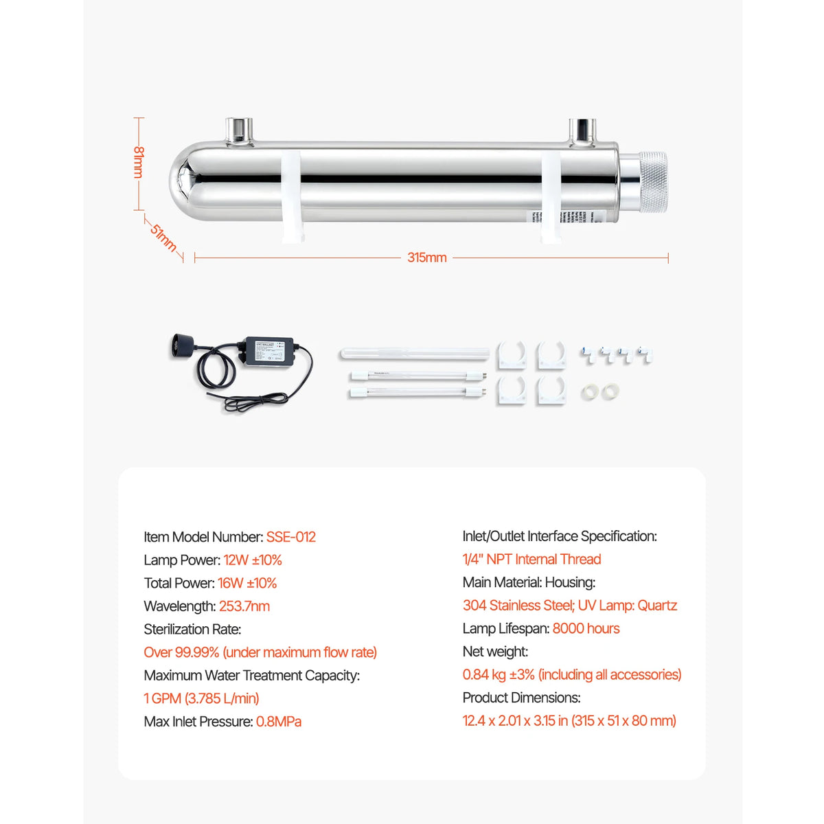 SucceBuy UV Water Purifier 8W &ndash; Whole House Filtration 12W 4GPM / spain