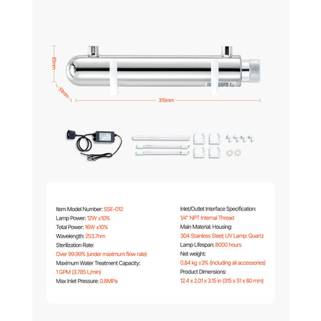 SucceBuy UV Water Purifier 8W &ndash; Whole House Filtration 12W 4GPM / spain