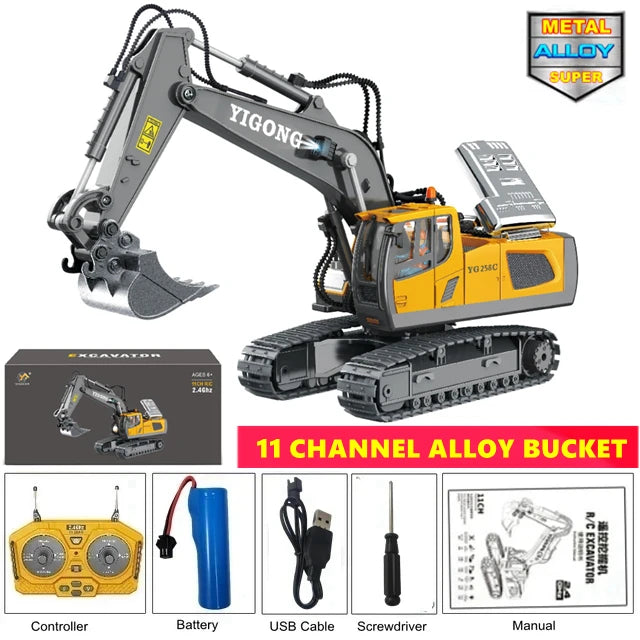 4WD Remote Control Excavator &amp; Dump Truck &ndash; 3-in-1 Construction Vehicle Toy Excavator 1Battery