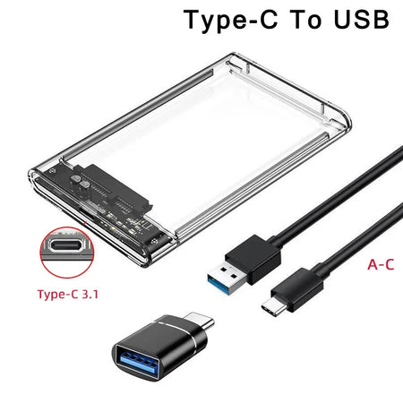 Transparent USB 3.0 Type-C 2.5 Inch SATA HDD/SSD Enclosure with 5Gbps Speed USB C-USB A OTG