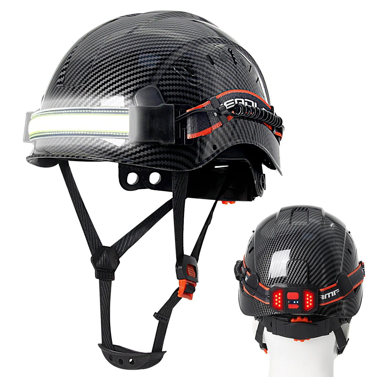 CE Carbon Fiber Safety Helmet With LED Strip &ndash; Breathable Fit Bright Black A