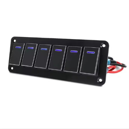 Premium 4/6 Gang Waterproof Switch Panel with Digital Voltmeter and Dual USB Ports D6 gang black