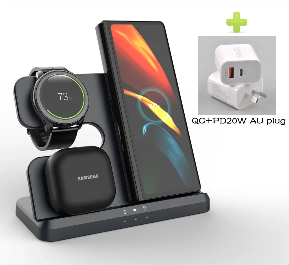 Galaxy Watch Buds 3in1 Charger - Wireless Charging Station Black 20W AU plug
