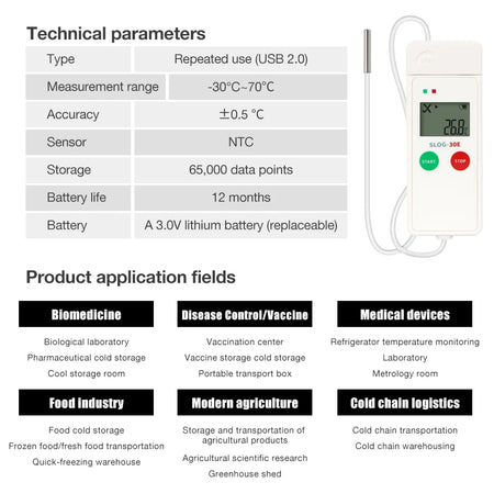 2025 USB Temperature Data Logger 65000 Points &ndash; NTC Sensor