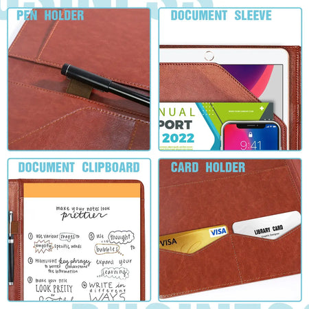 PU Leather A4 Multifunctional Conference Folder Pockets