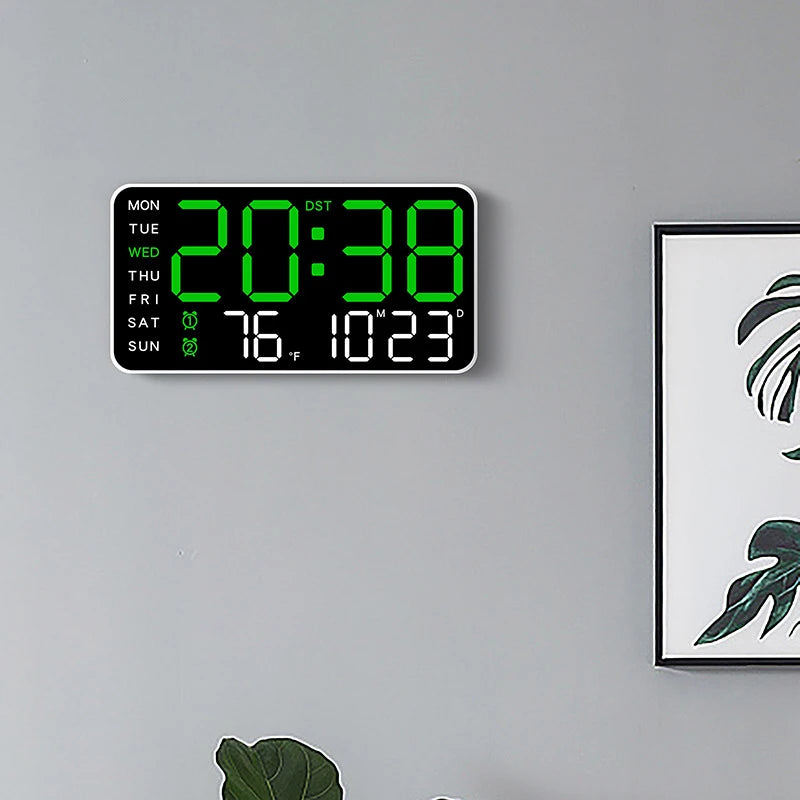 Large LED Digital Wall Clock with Remote Control, Temperature &amp; Date Display