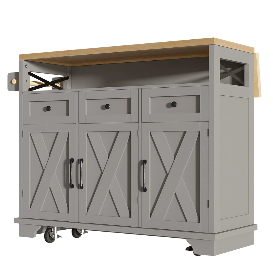 Модерен кухненски остров с сгъваеми панели и дървесен финиш