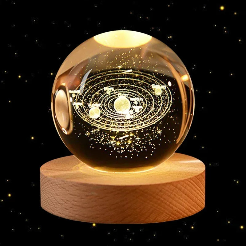 6cm 3D Crystal Ball &ndash; Wooden Base And Planet Earth Display Solar System