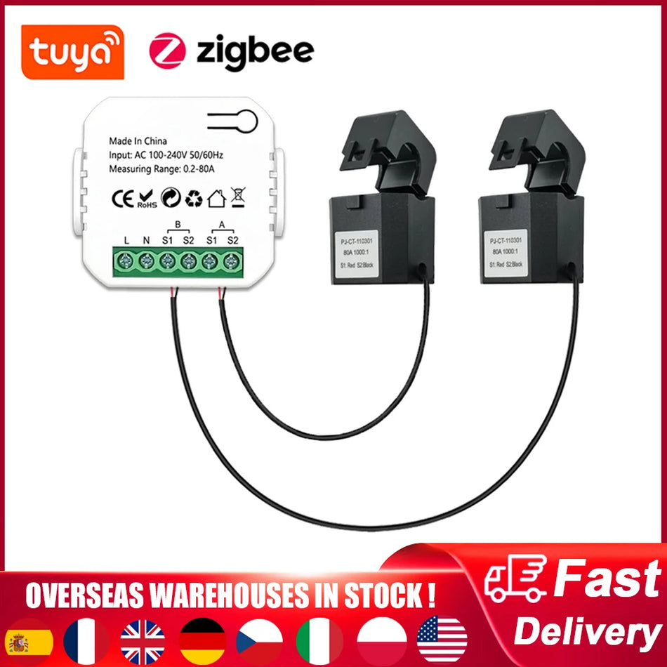 Tuya ZigBee Smart Energy Meter Solenergi PV-system Kraftproduktion Konsumtion Bidirektionell Övervakningsmätare APP-kontroll med CT