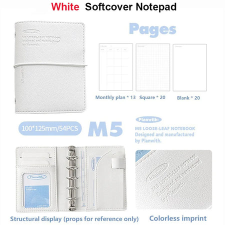 Planwith M5 Binder Notebook Set with Versatile Gel Pens and Flipchart Notepad White Notebook