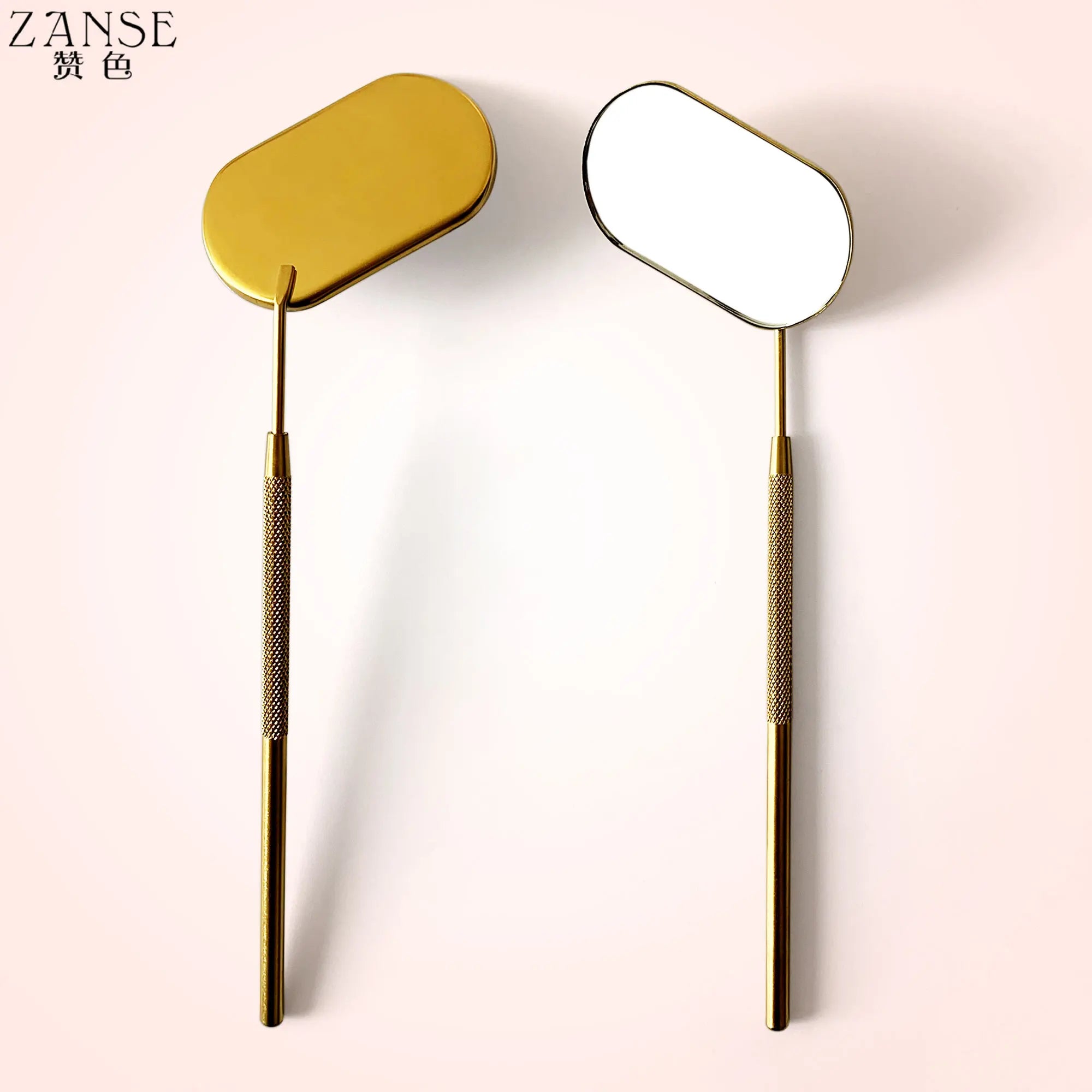ZANSE Stainless Steel Eyelash Extension Mirror with Long Handle 1piece Gold