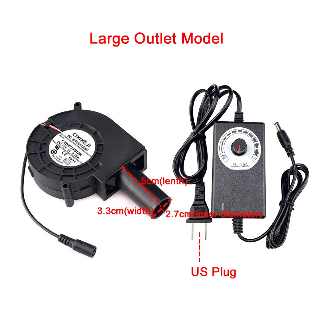 110V 220V Portable Air Blower for Barbecue &amp; Wood Stove - Silent &amp; Adjustable Large outlet-US plug