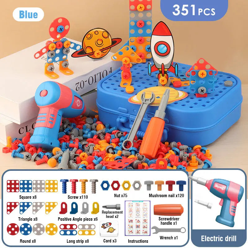 Children Electric Drill Toolbox &ndash; Engaging Pretend Play Experience Blue 351pcs