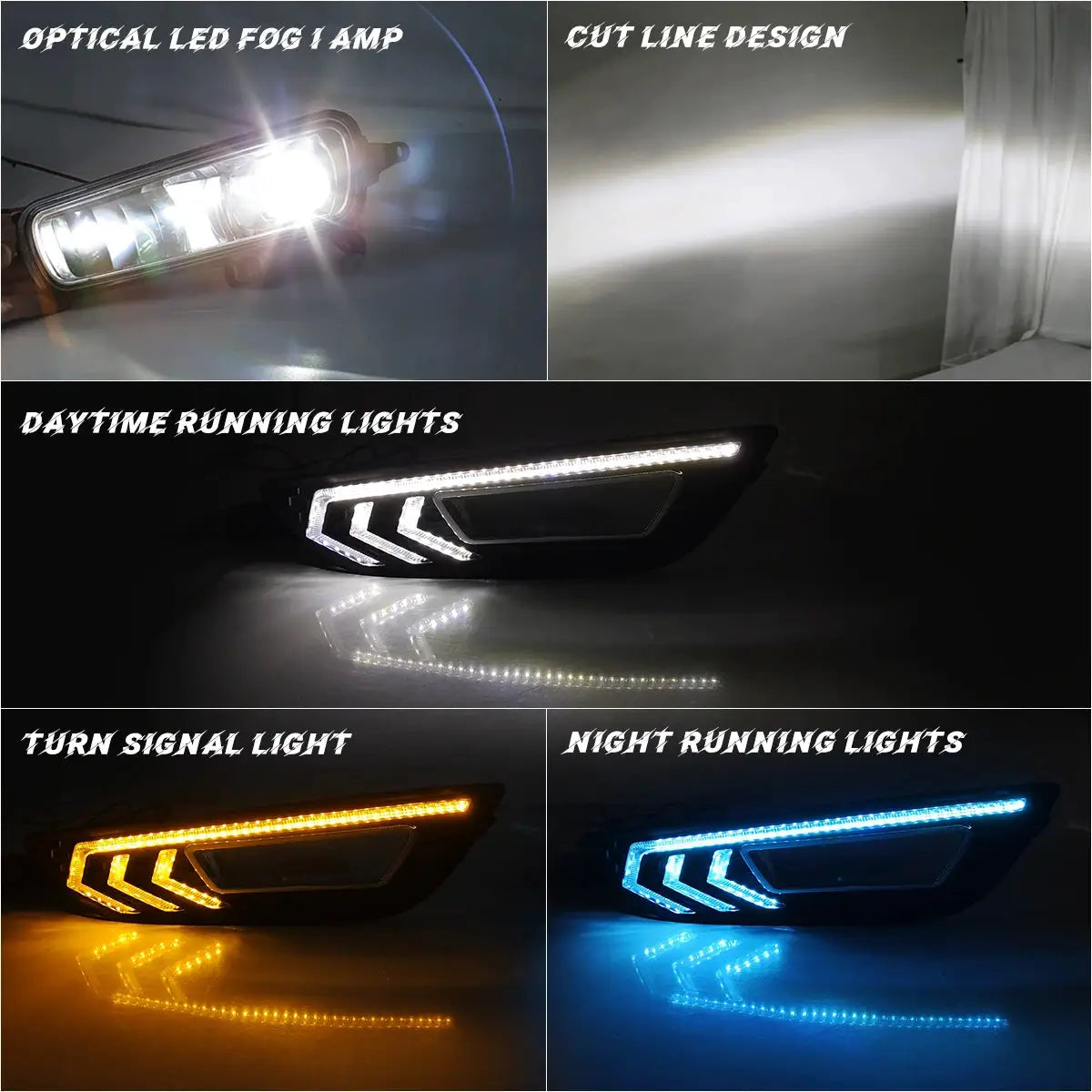 For Ford Focus DRL Led Fog Lamps Chrome Trim 2015 2016 2017 2018 Daytime Running Lights Dynamic Turn Signal White Yellow Blue by InterCyprus Trading Ltd
