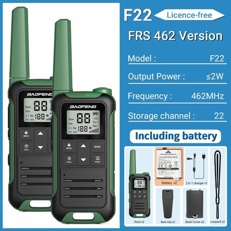 Baofeng F22 Mini Walkie Talkie PMR FRS - Long Range FRS -Green