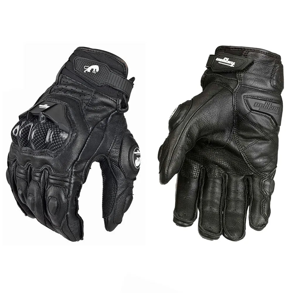 GISAEV Black Racing Leather Motorcycle Gloves - Summer &amp; Winter Wear Short Gloves Black / M
