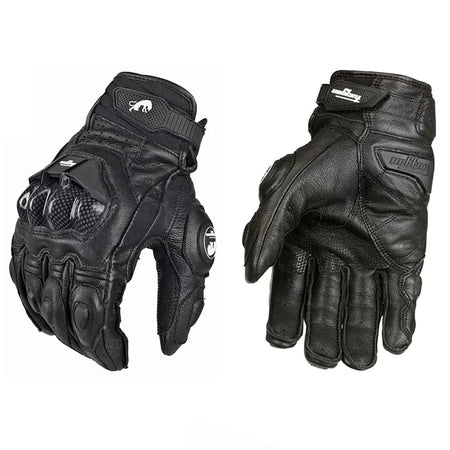 GISAEV Black Racing Leather Motorcycle Gloves - Summer &amp; Winter Wear Short Gloves Black / M