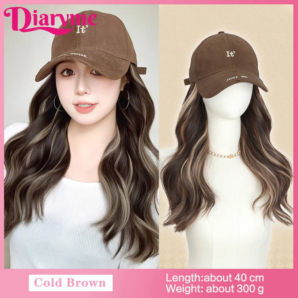 DIARYME Short Water Wavy Cap Wig with Brown and Blonde Highlights