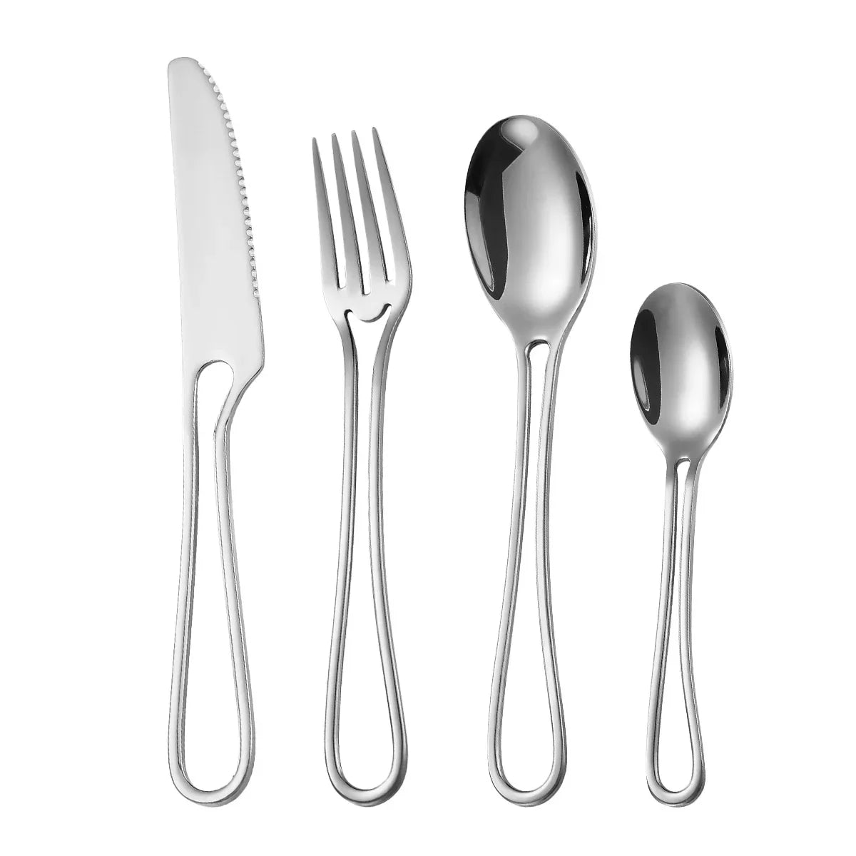 4Pcs Hollowed Out Handle Dinnerware Set &ndash; Eco-Friendly Stainless Steel Flatware Silver